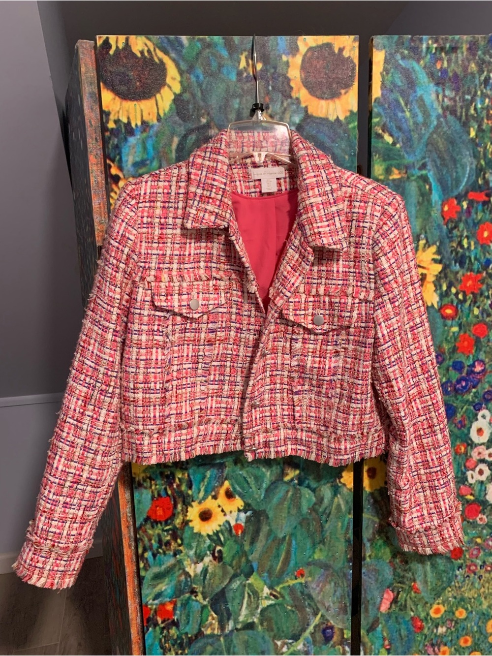 House of Harlow 1960 Pink Multi-Tone Tweed Cropped Blazer